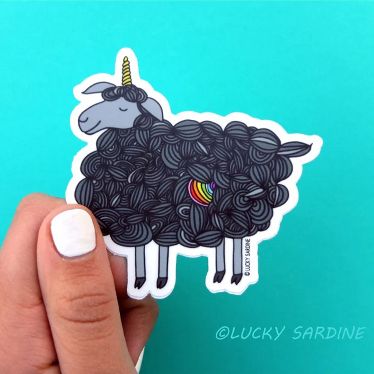 Lucky Sardine - Black Sheep Unicorn Rainbow Vinyl Sticker - Extra Image
