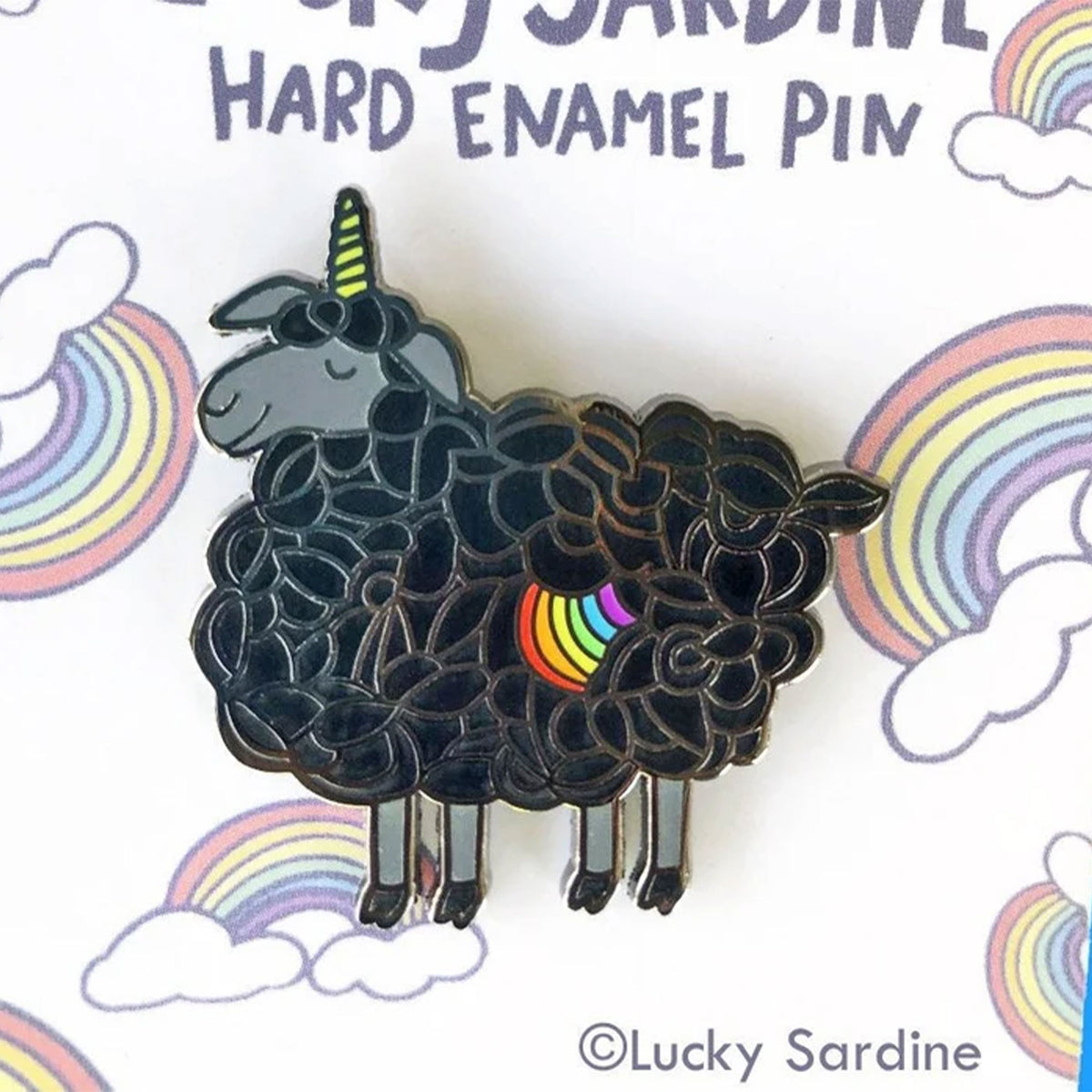 Lucky Sardine - Black Sheep Unicorn Rainbow Enamel Pin - Zoom Image
