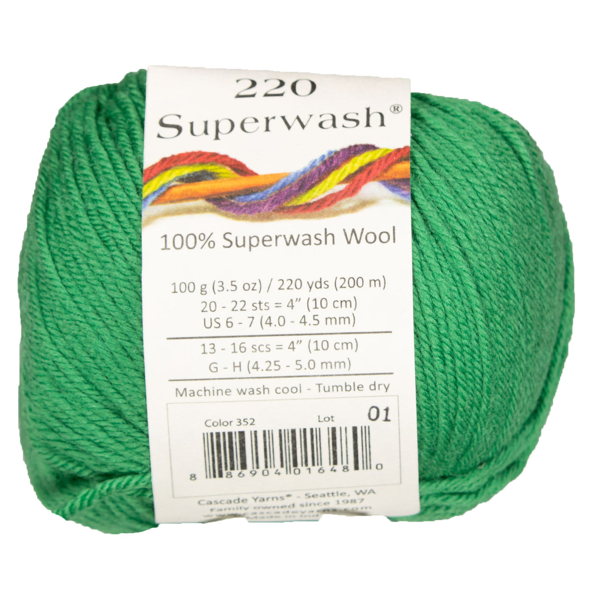 Cascade Yarns 220 Superwash Yarn - 0352 Verdant Green - Zoom Image

