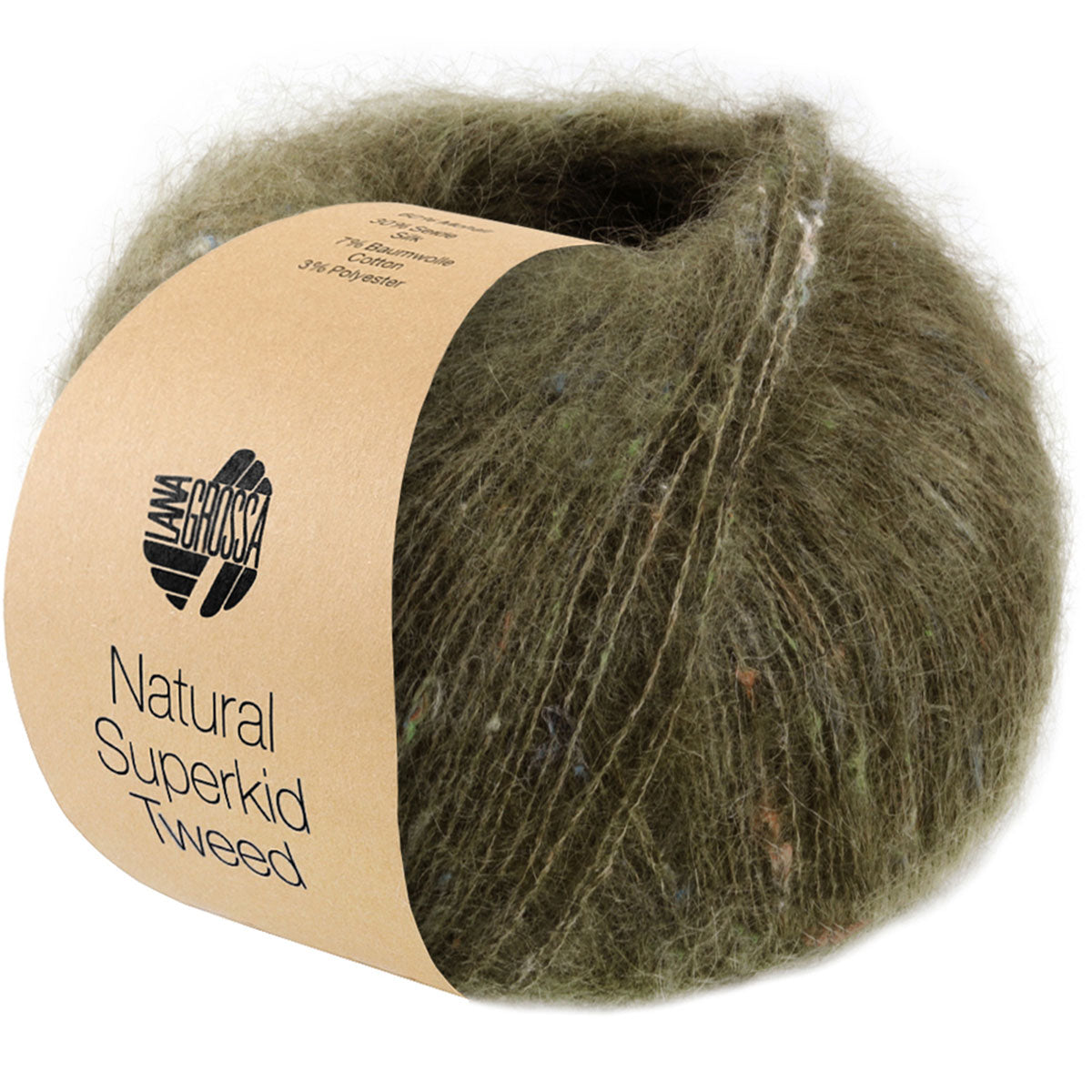 Lana Grossa Natural Superkid Tweed Yarn - 616 Olive Green - Extra Image
