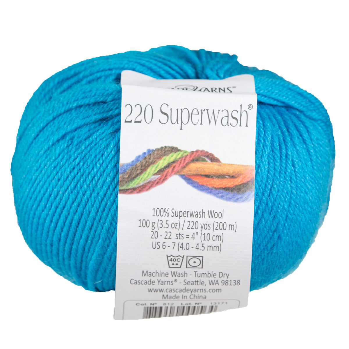 Cascade Yarns 220 Superwash Yarn - 0812 Turquoise - Zoom Image
