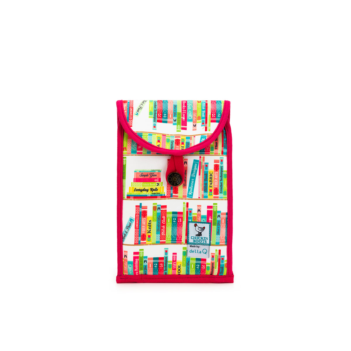 della Q Chicken Boots Accordion Circular Needle Pouch - *Linen - Library - Fuchsia
