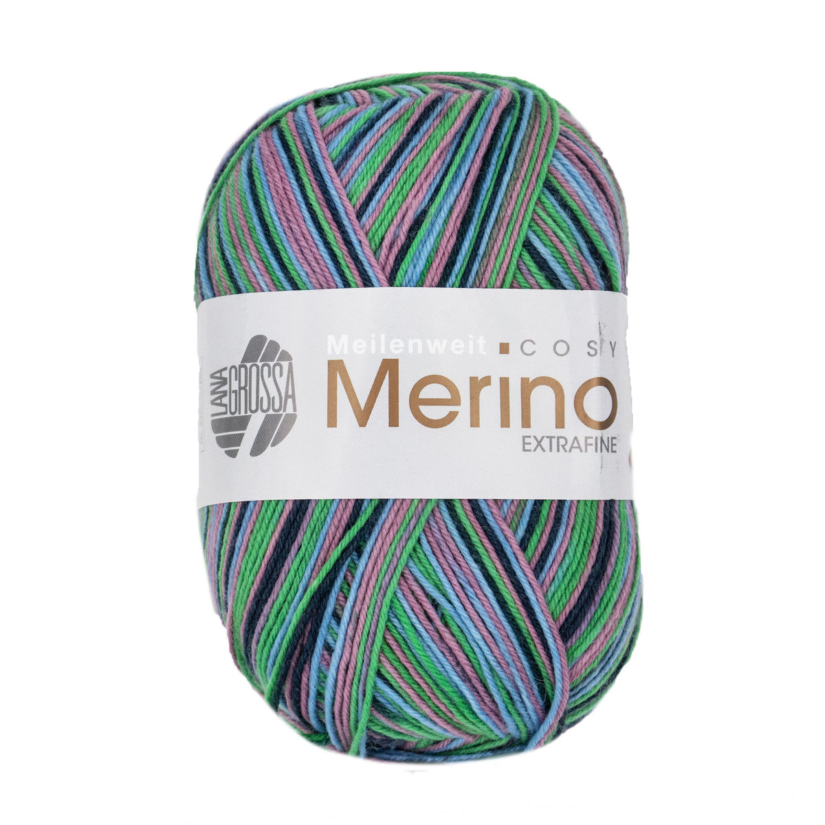 Lana Grossa Meilenweit 100 Merino Extrafine Cosy Yarn - 6165 Old Pink/Purple/Turquoise/Black Green
