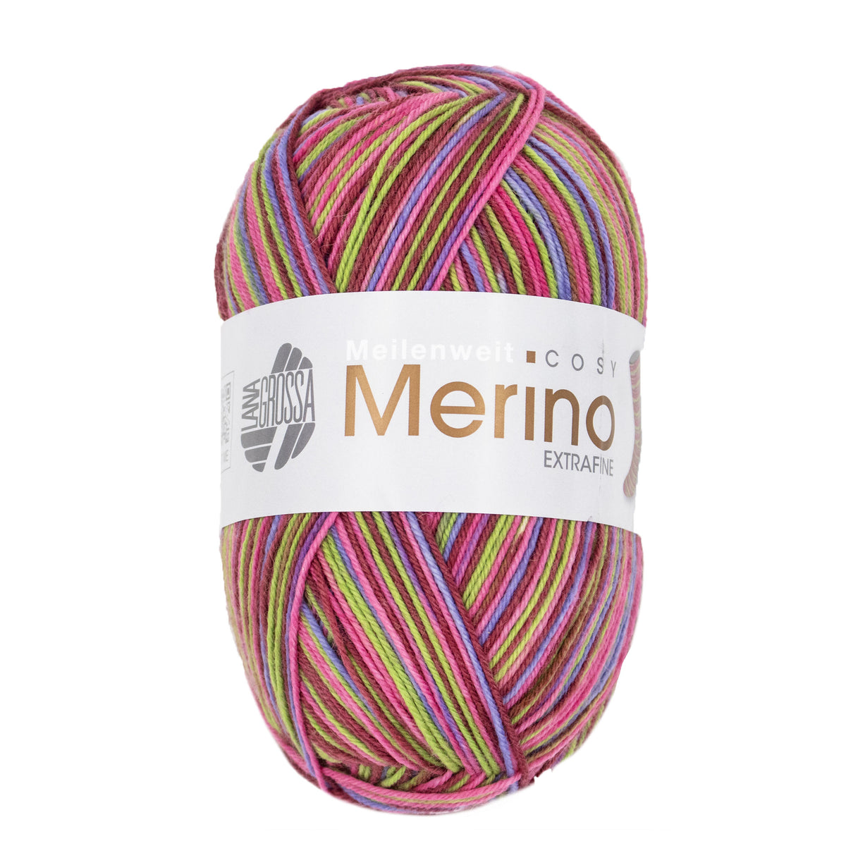 Lana Grossa Meilenweit 100 Merino Extrafine Cosy Yarn - 6166 Pink/Burgundy/Spring Green/Violet Blue

