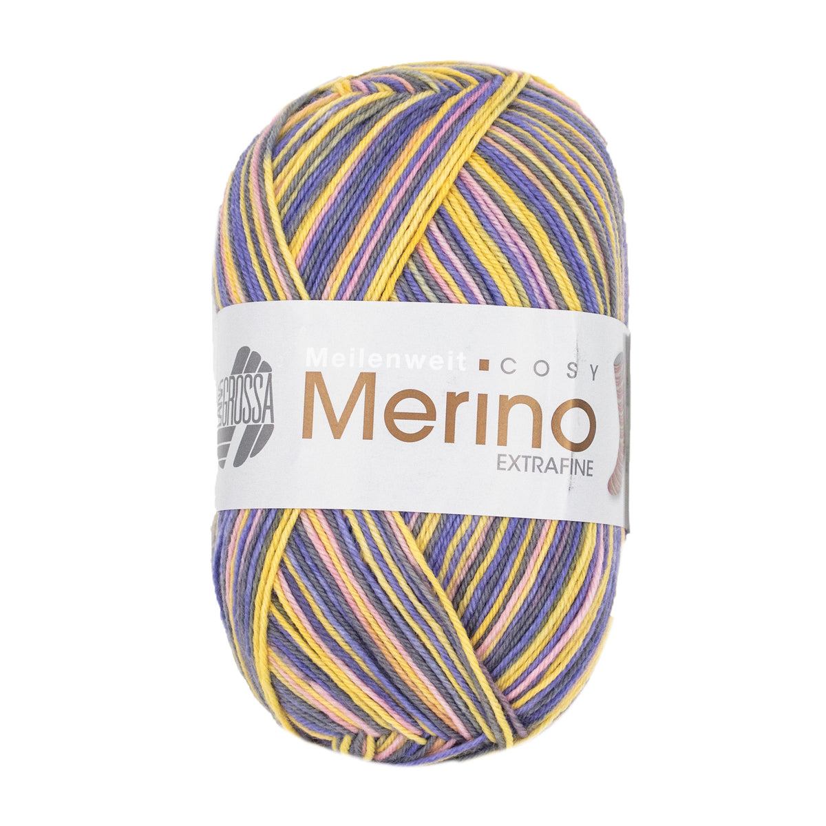 Lana Grossa Meilenweit 100 Merino Extrafine Cosy Yarn - 6167 Yellow/Peach/Graphite/Violet Blue
