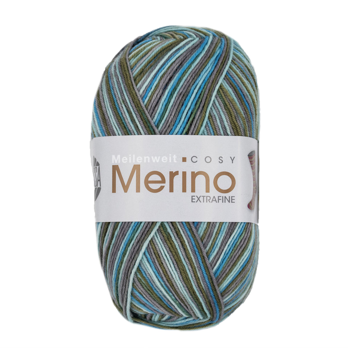 Lana Grossa Meilenweit 100 Merino Extrafine Cosy Yarn - 6168 Mint/Turquoise/Grey Brown/Moss Green
