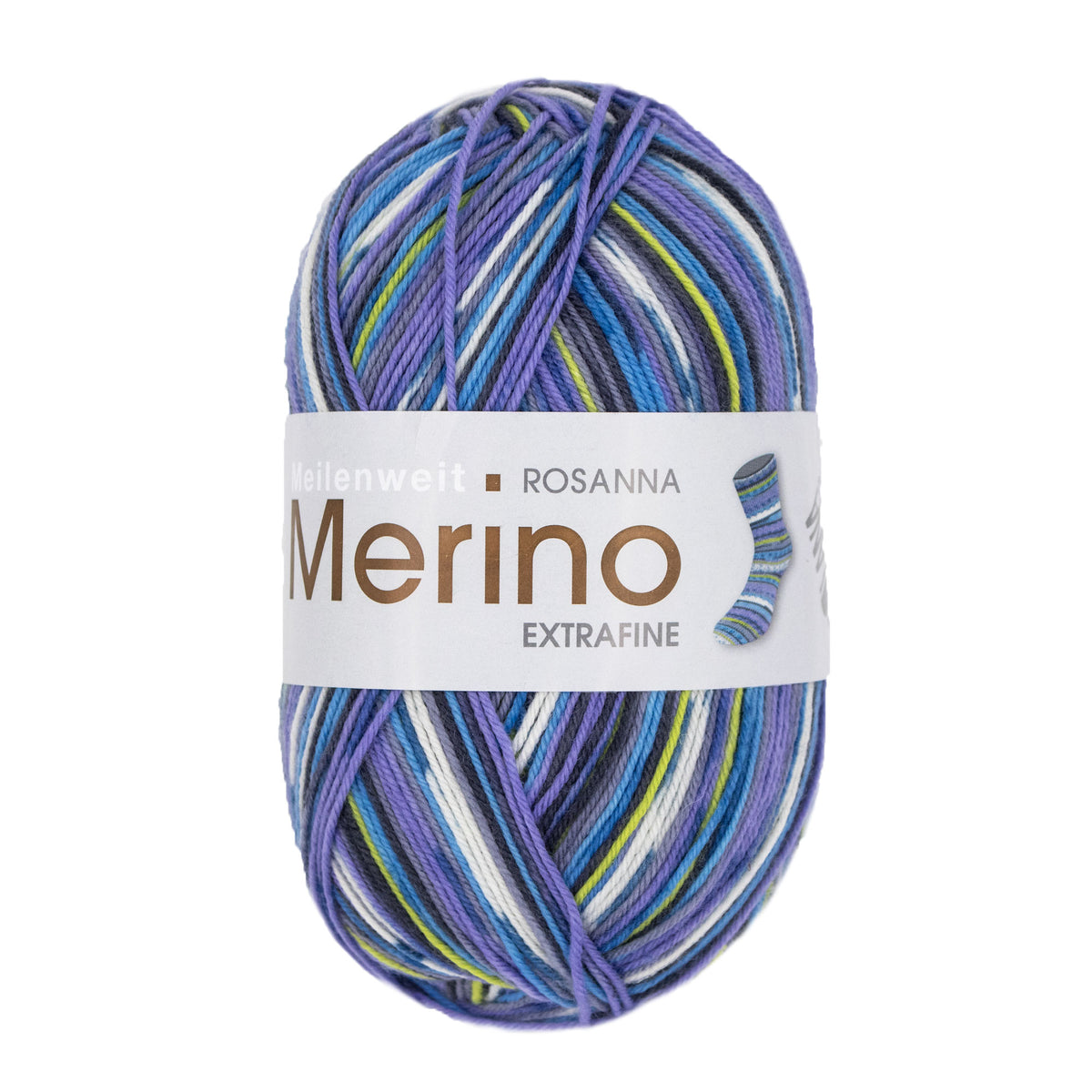 Lana Grossa Meilenweit 100 Merino Extrafine Rosanna Yarn - 3336 White/Petrol/Greys/Violet/Dark Blue/Light Green/Turqu...
