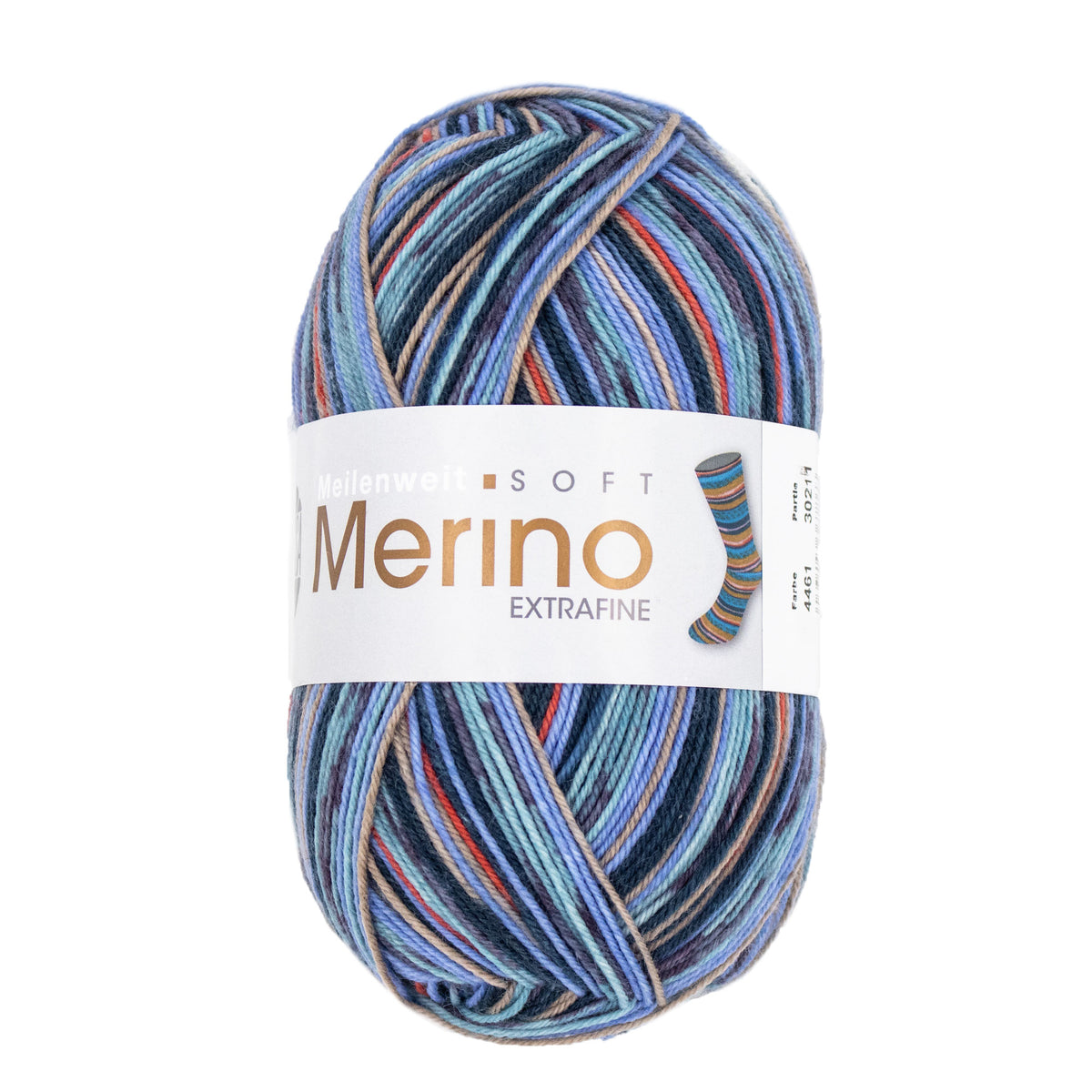 Lana Grossa Meilenweit 100 Merino Extrafine Soft Yarn - 4461 Dark Petrol/Sky Blue/Terracotta/Taupe/Sea Green
