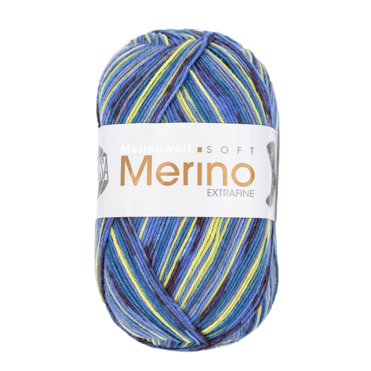 Lana Grossa Meilenweit 100 Merino Extrafine Soft Yarn - 4464 Pigeon Blue/Green Yellow/Mouse Grey/Petrol/Antique Red
