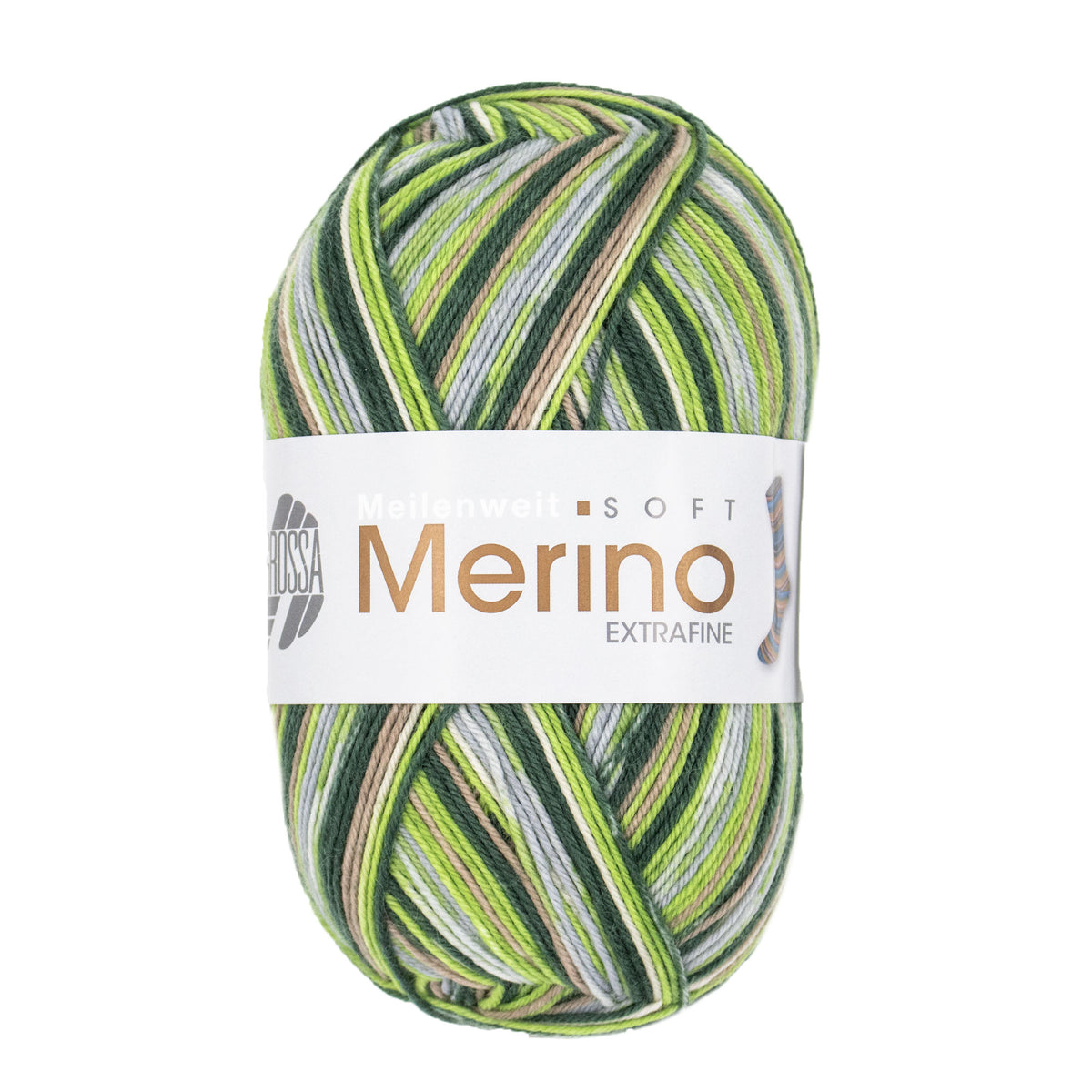 Lana Grossa Meilenweit 100 Merino Extrafine Soft Yarn - 4466 Bottle/Lime/Taupe/Natural/Light Grey

