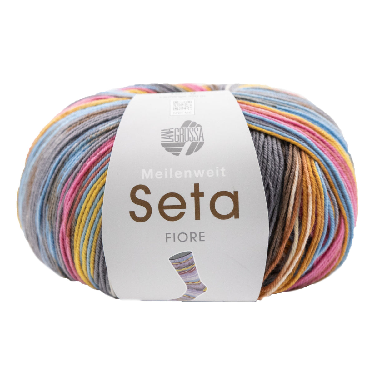 Lana Grossa Meilenweit 100 Seta Fiore Yarn - 3363 Grey Brown/Blue/Mustard/Rust/Pink/White/Ochre/Grey
