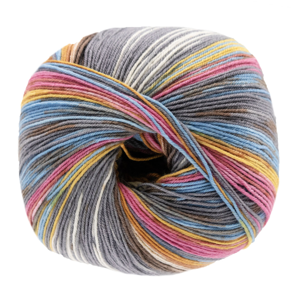 Lana Grossa Meilenweit 100 Seta Fiore Yarn - 3363 Grey Brown/Blue/Mustard/Rust/Pink/White/Ochre/Grey

