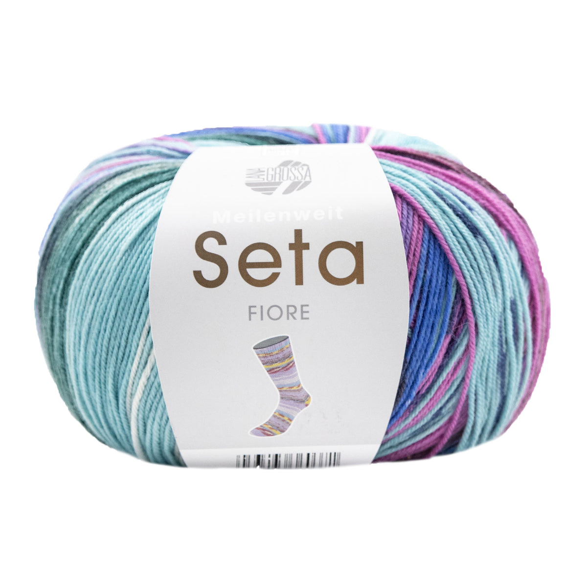 Lana Grossa Meilenweit 100 Seta Fiore Yarn - 3374 Blues/Purple/White/Pink/Brown/Grey/Dark Green
