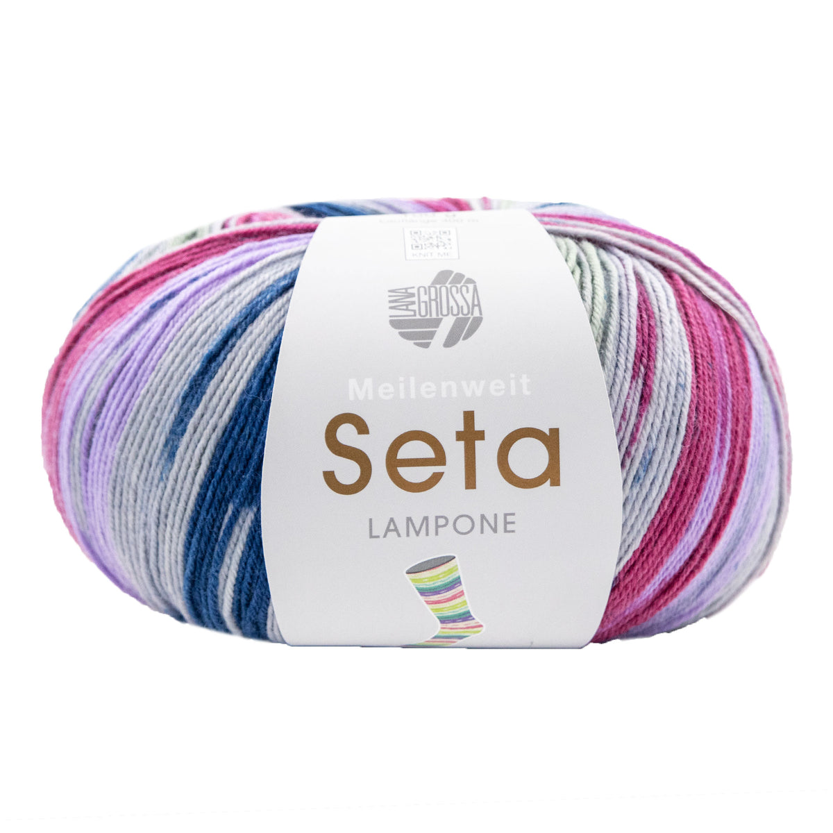 Lana Grossa Meilenweit 100 Seta Lampone Yarn - 3442 Grey/Fuchsia/Reseda Green/Navy/Lilac
