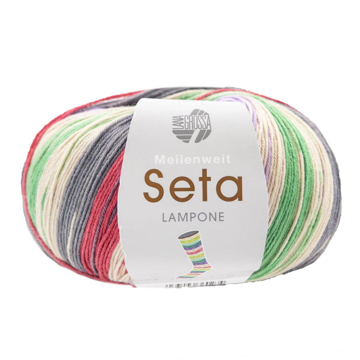 Lana Grossa Meilenweit 100 Seta Lampone Yarn - 3445 White/Purple/Grey Green/Dark Grey/Red/Bordeaux
