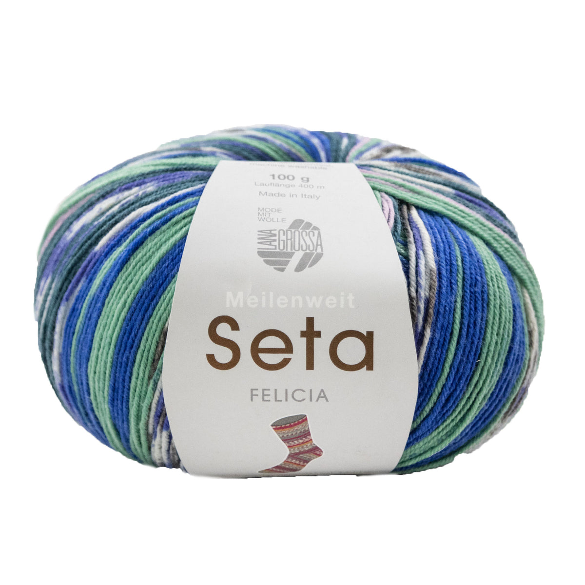 Lana Grossa Meilenweit 100 Seta Felicia Yarn - 3161 Greys/Cornflower/White/Turquoise/Pale Purple/Petrol
