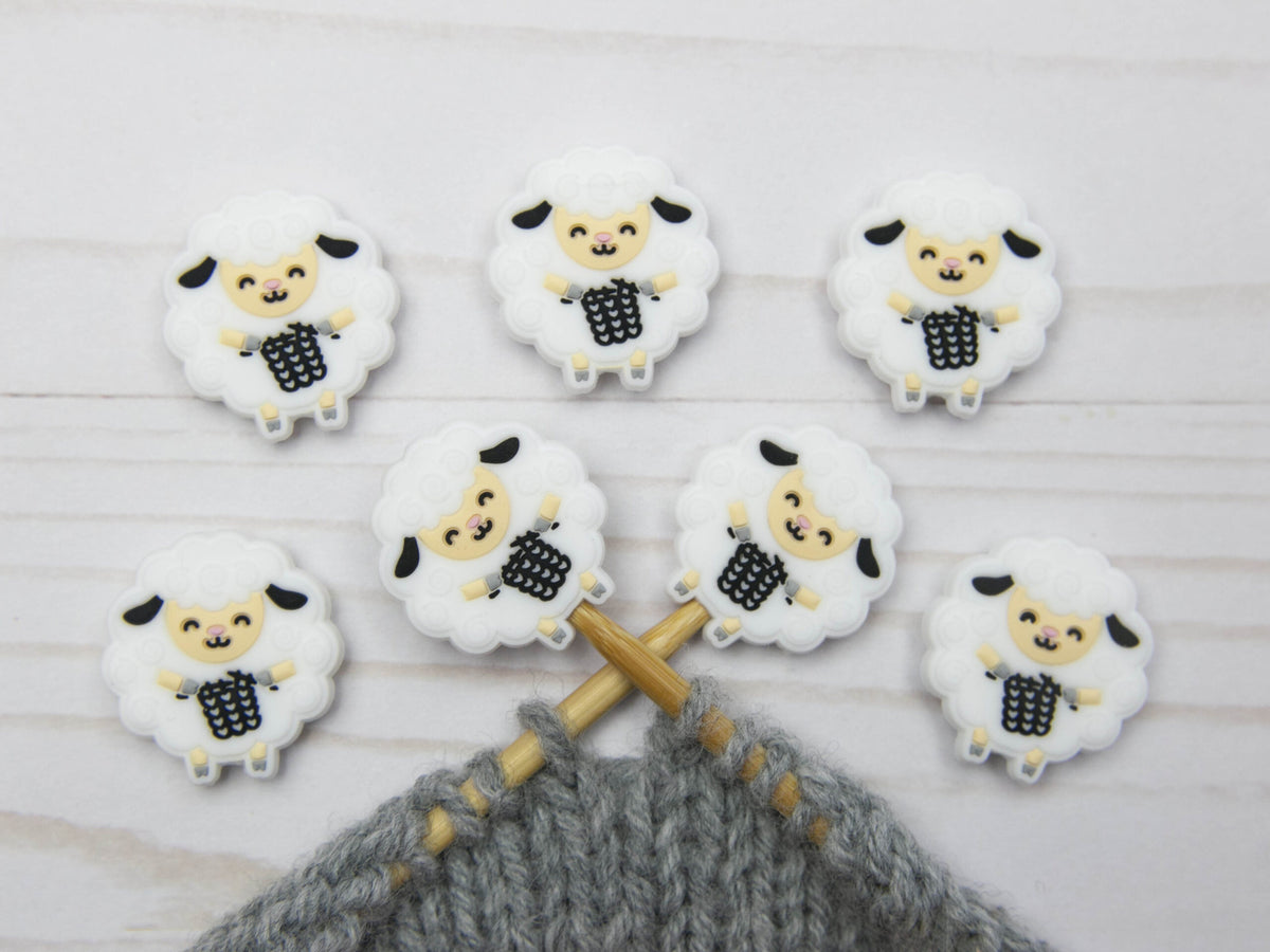 Fox & Pine Stitches Stitch Stoppers/  Point Protector - White Knitting Sheep
